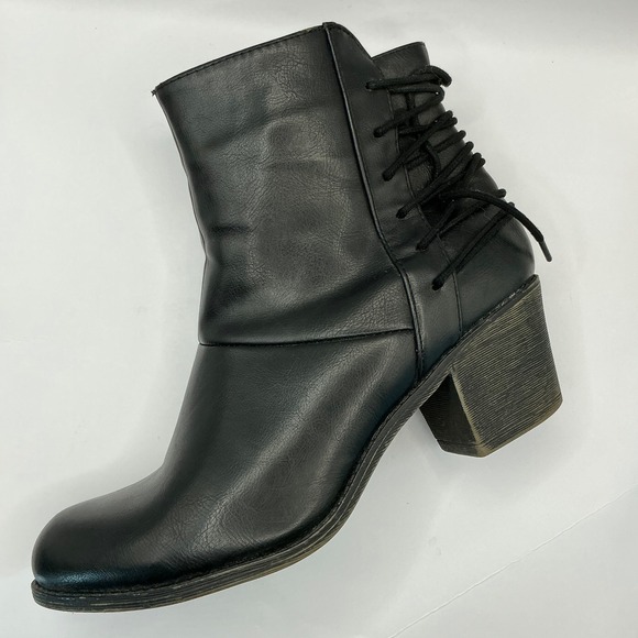 Nature Breeze Shoes - Nature Breeze Womens Black Faux Leather Lace Up Side Zip Block‎ Heel Ankle Boots